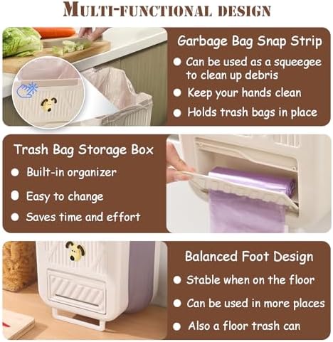 Collapsible Hanging Trash Can for Kitchen Cabinet Door, 2.64 Gallon - Image 4
