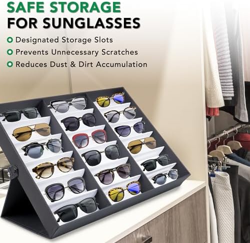 ProSource 18 Slot Sunglasses Organizer Box Stand Display Case/Tray, Fabric Lined & Snap Close - Image 4