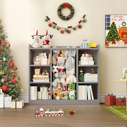 ONBRILL 2-in-1 Toy Storage Organizer with Stuffed Animal Storage, Grey - Image 7
