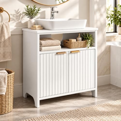 Bonnlo 24 Inch Bathroom Vanity Cabinet Without Sink, White, Fluted Doors by Bonnlo