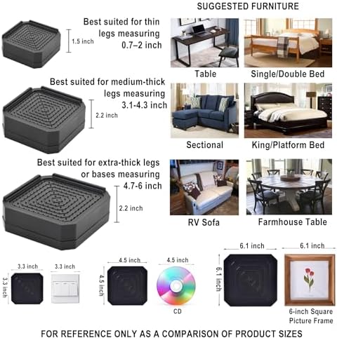 EclatBain Adjustable Bed Risers 3.6&5.3 Inch, 4000 lbs, 4 Large Pack Black - Image 3