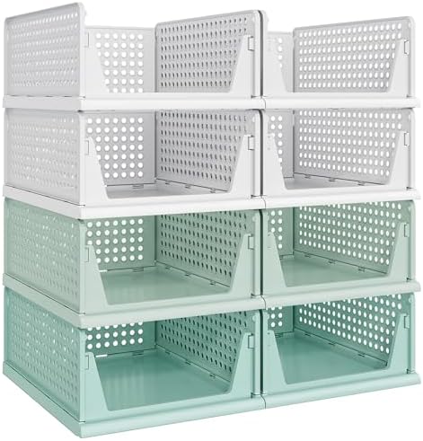 Pinkpum Green Boy Closet Organizers and Storage Stackable Plastic Drawer Basket for Clothing Stackable Storage Bins Shelf Storage Container for Rv Closet Wardrobe Bedroom Bathroom Playroom Man 8 Pack by Pinkpum