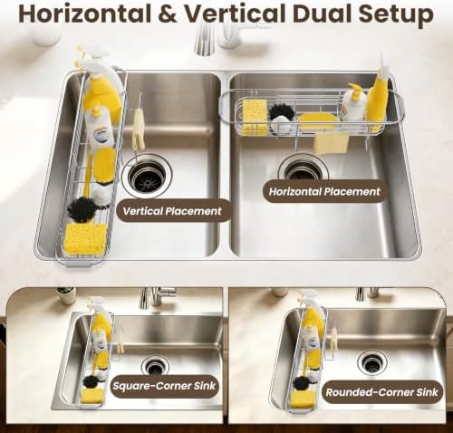 DELLAN Over The Sink Caddy, Expandable Kitchen Sink Caddy Sponge Holder - Image 4