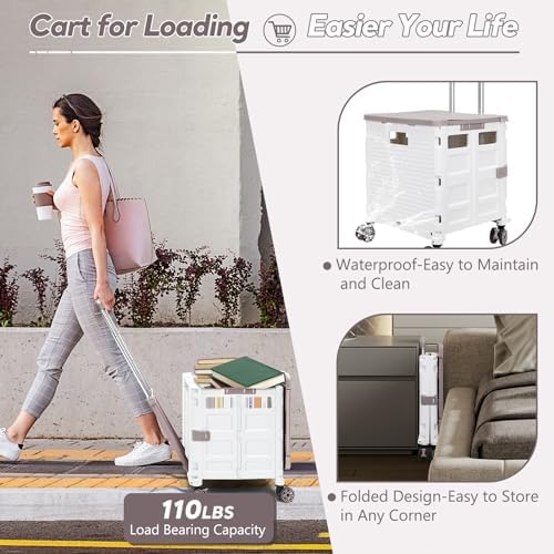 FELICON SELORSS Folding Utility Cart Portable Rolling Crate Handcart-White - Image 4