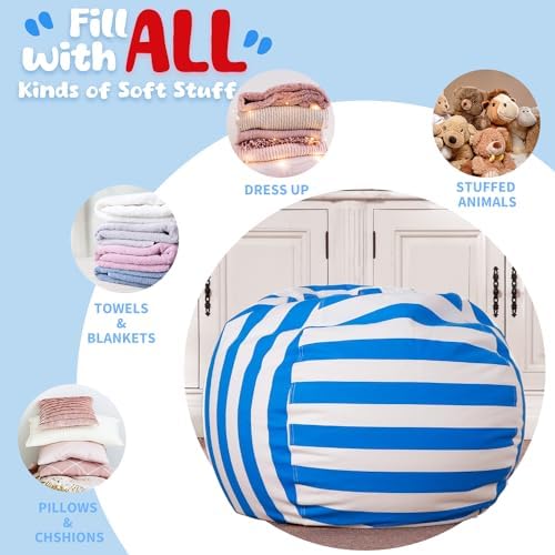 WEKAPO Stuffed Animal Storage Bean Bag Chair Cover for Kids | Stuffable Zipper Beanbag for Organizing Children Plush Toys Large Premium Cotton Canvas (Blue, XX-Large) - Image 5