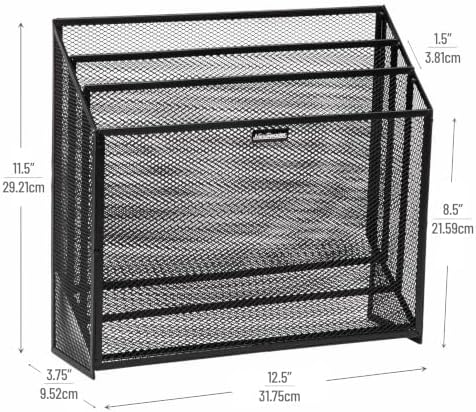 Mind Reader Vertical File Storage, Desktop Organizer, Workspace, Office, Metal Mesh, 12.5"L x 3.75"W x 11.5"H, Black - Image 3