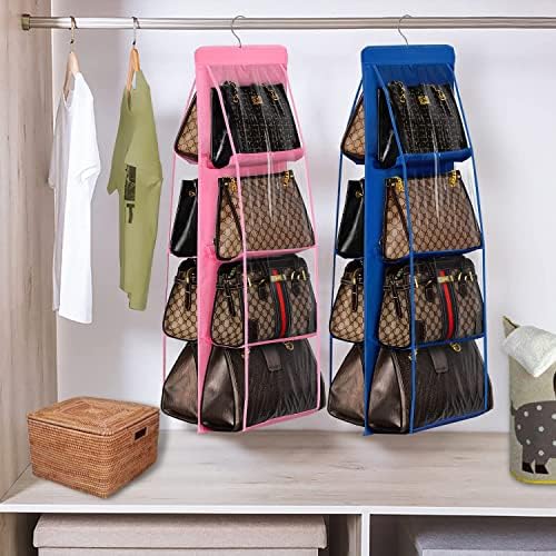 Lirex Handbag Hanging Purse Organizer for Closet, 8 Pocket Handbag Storage Organizer Hanger Oxford Cloth Closet Organizer for Family Closet Bedroom, Foldable and Universal Fit, Blue - Image 6