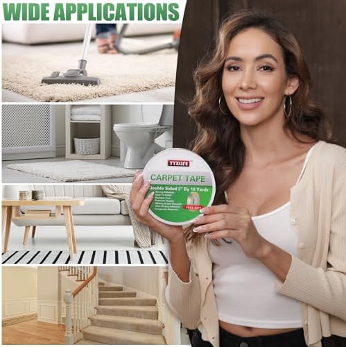 YYXLIFE Double Sided Carpet Tape for Area Rugs & Hardwood Floors, 2" x10YD - Image 3