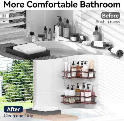YASONIC Corner Shower Caddy Adhesive, 100% Rustproof Shower Organizer, No Drill Shower Shelf for Inside Shower, Wall-Mounted Shower Storage for Homes (2 Pack, Bronze) - Image 7