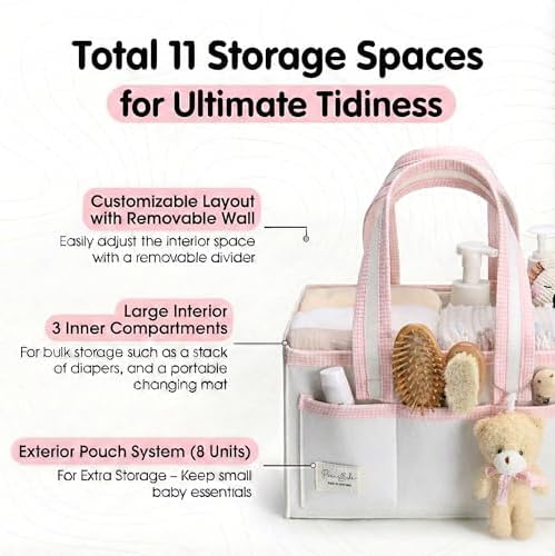 PeraBella Baby Diaper Caddy Organizer, Baby Basket Shower Gift Caddy, Portable Felt Changing Table Basket, Nursery Storage Bin, Newborn Boy and Girl Essentials for Registry, Car Diaper Organizer - Image 2