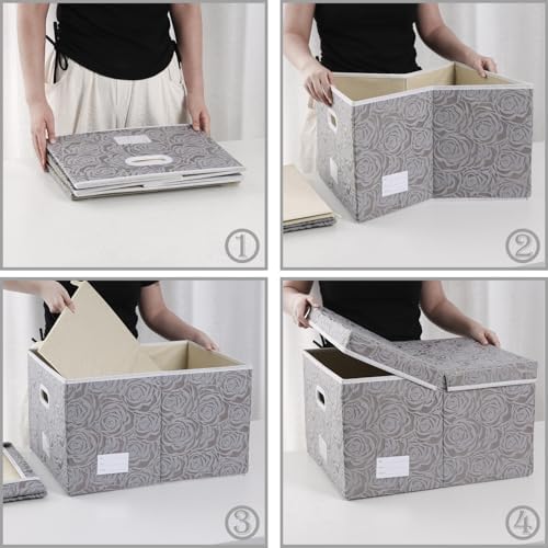 PRANDOM Extra Large Collapsible Storage Boxes with Lids Fabric Decorative Storage Bins Cubes Organizer Baskets with Cover Handles Divider for Bedroom Closet Living Room 19.6x15.7x11.8 Inch 3 Pack - Image 5