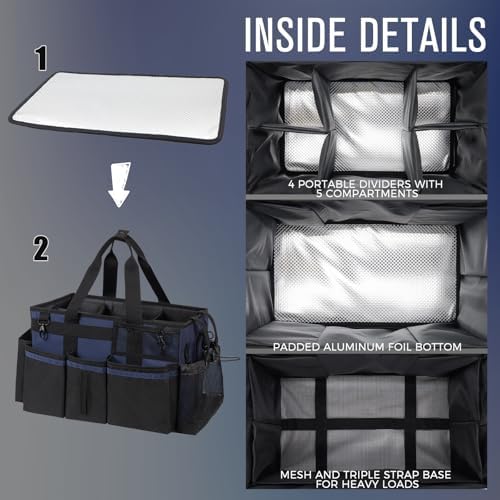 SCAVATA Wearable Cleaning Caddy, Cleaning Caddy Supplies Organizer with Handle & Shoulder Straps for Housekeepers, Under Sink & Car Cleaning Tool Organizers Bag with 4 Foldable Divider (NavyBlue) - Image 4