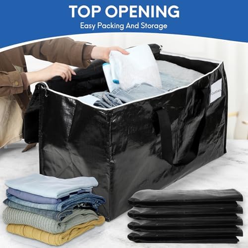 2-Pack Extra-Large Heavy-Duty Storage Totes with Reinforced Handles, Durable Zippers & Waterproof Material — Perfect for Space-Saving, Moving, Shipping and Travel (Black) - Image 4