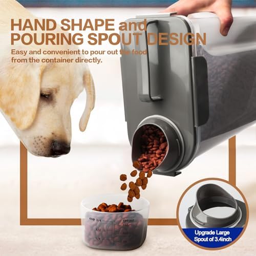 TIOVERY Dog Food Storage Container, 5-7 Lbs Airtight Pet Food Container, Cat Food Container Dispenser with Portable Handle, Pouring Spout and 4 Seal Buckles for Dogs Cats 2 Pack Grey - Image 2