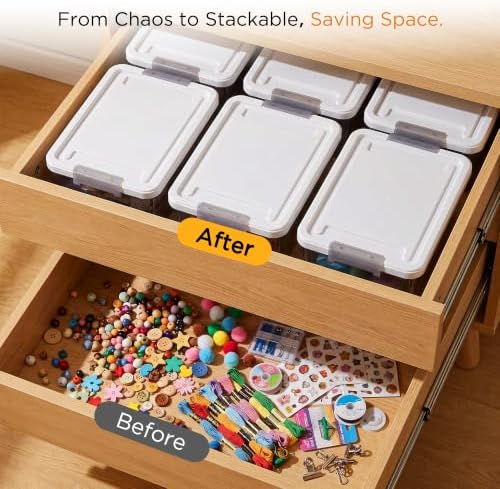 Citylife 10Packs 1.3Qt Small Storage Bins with Lids,Stackable Clear - Image 6