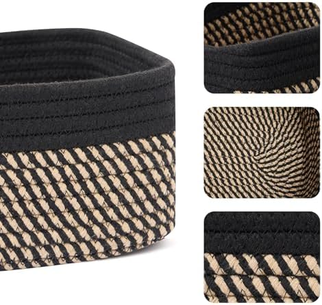 MiniArk Small Storage Baskets for Organizing | Closet Organizer Bins | Shelf Toy Basket | Woven Rope Baskets | Cube Decorative Box | Shallow Basket | 11.5x7.5x4.7” | 4 Packs Black Brown - Image 2
