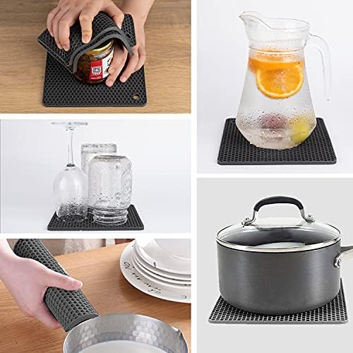 Silicone Trivets for Hot Pots and Pans, Multi-Purpose Trivet Mat for Hot Dishes Set of 4, Heat Resistant Durable Flexible Silicone Pot Mat for Countertop, Easy to Wash and Dry, Dark Gray, Square - Image 3