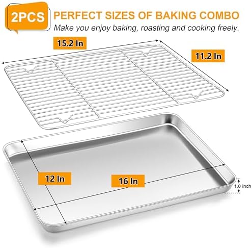 Homikit 16x12 Inches Stainless Steel Baking Sheet with Wire Cooling Rack - Image 2