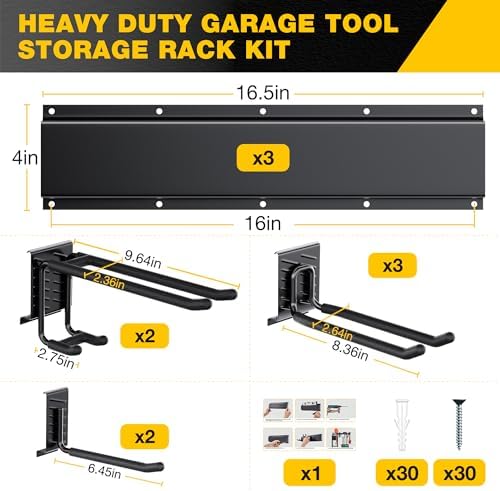 Garage Tool Organizer Wall Mount with 48 inches Rails and 7 Adjustable Heavy-Duty Hooks, Garden Tool Organizer, 10 Pack Carries 440 lbs, Heavy Duty Garage Storage Rack For Yard, Shed, Easy to install - Image 2