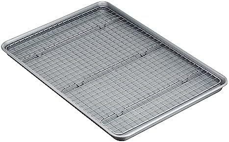 Amazon Basics Ceramic Nonstick Baking Sheet & Cooling Rack Set, Dishwasher Safe, Oven Safe, Half Sheet Size, Gray, 1-Pack by AmazonBasics