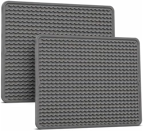 2 Pack Silicone Dish Drying Mat for Kitchen Counter Shower Caddy Rack Waterproof Under Sink Placemats Trivets Coffee Bar Accessories Dog Food Items Must Haves Extra Large 24"x18" Gray by AOTASO