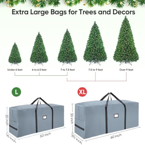 BALEINE 9 ft Christmas Tree Storage Bag, Heavy Duty 900D Oxford Fabric with Reinforced Handles and Dual Zippers Wide Opening, Extra Large Storage Container for Trees (Grey) - Image 4