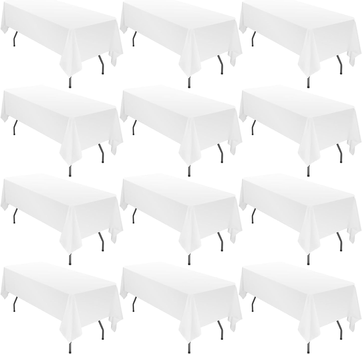 12 Pack 60 x 102 Inch Rectangle Tablecloth, White Tablecloth for 6 Feet Rectangle Tables,Polyester Tablecloth Washable Fabric Table Cloth for Wedding Dining Table Buffet Parties Camping