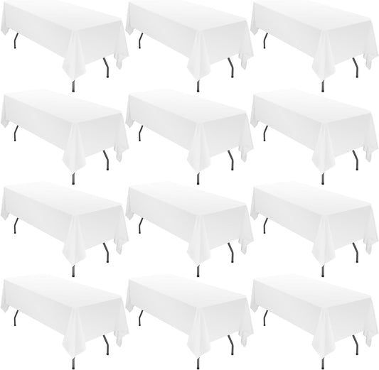 12 Pack 60 x 102 Inch Rectangle Tablecloth, White Tablecloth for 6 Feet Rectangle Tables,Polyester Tablecloth Washable Fabric Table Cloth for Wedding Dining Table Buffet Parties Camping