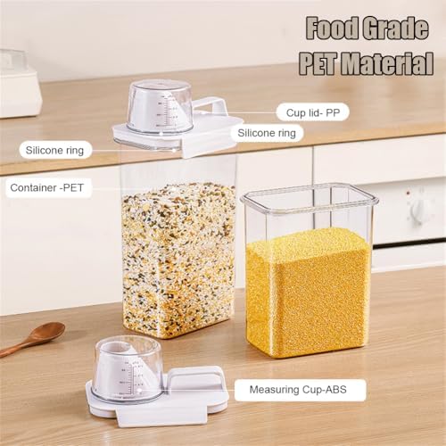 2Pcs Rice Dispenser Storage Containers, 1.8L Small Rice Bucket with Measuring Cup & Pour Spout, Kitchen Plastic Airtight Container for Cereal, Grain, Flour, Sugar, Oatmeal, Dry Pet Dog Food - Image 4