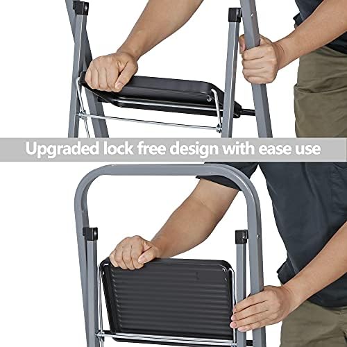 ZENY 3 Step Ladder Folding Step Stool with Wide Anti-Slip Pedal, Convenient Handgrip, Portable Steel Step Stool, 300 lbs Sturdy Steel Ladder for Household and Office - Image 6