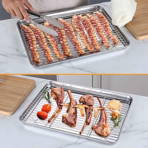 Homikit 16x12 Inches Stainless Steel Baking Sheet with Wire Cooling Rack - Image 4