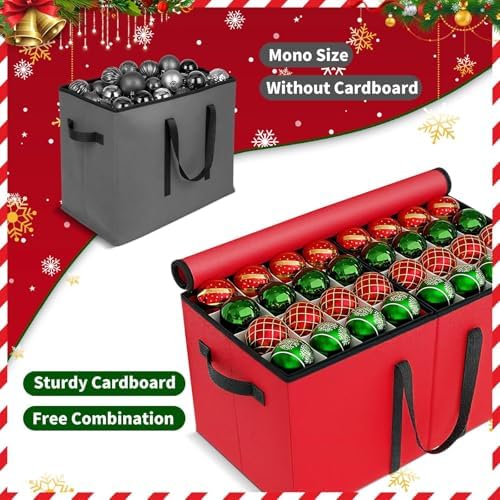 Christmas Ornament Storage Box, 8 Individual Trays with Handles, Red - Image 6