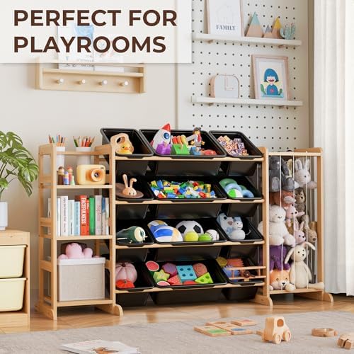 Toy Storage Organizer with Bookshelf and Stuffed Animal Storage - Kids Playroom Organization with 3 Shelves and 12 Bins - Toddler Living Room Toy Box for Collections - Nursery Bedroom Decor Essential - Image 3