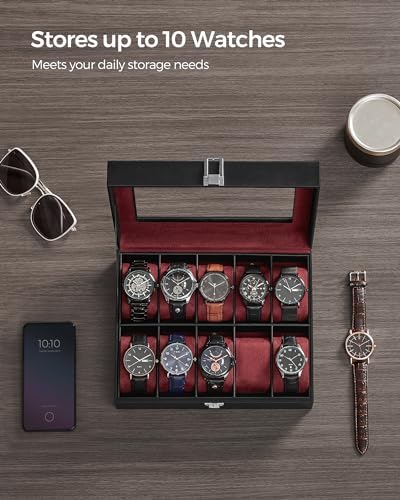 SONGMICS Watch Box, 10-Slot Watch Case with Large Glass Lid - Image 4