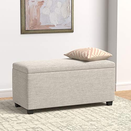 Amazon Basics Upholstered Storage Ottoman Bench with Soft Close Lid, Child-Safety Hinge, No Assembly Required, 35.5"W x 16.5"D x 17"H, Beige - Image 6