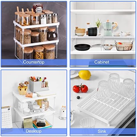 NiHome 2-Pack Stackable Plastic Kitchen Storage Shelf Foldable Rack, White - Image 3