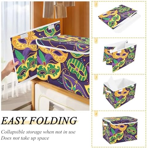Mardi Gras Mask Storage Bins with Lids and Carrying Handle,Foldable Storage Boxes Organizer Containers Baskets Cube with Cover for Home Bedroom Closet Office - Image 4