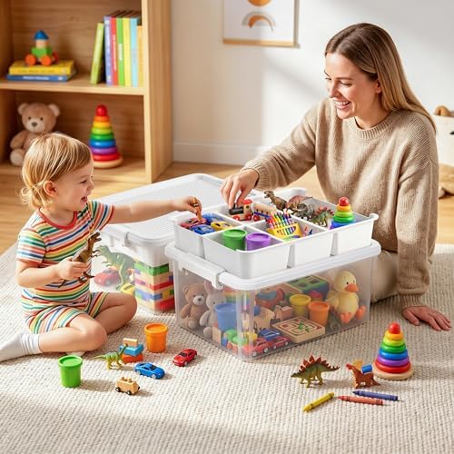 Citylife 17QT 2-Pack Toy Organizer Craft Storage Buildable Lid Movable Tray - Image 4