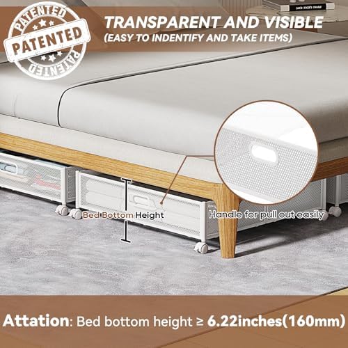 PHINOX Under Bed Storage with Wheels & Handle,Metal,Large,4 Pack,White - Image 4
