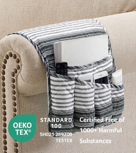 Brilliant Sunshine Multi Grey Stripes Couch Armrest Organizer, 35"×13" - Image 2