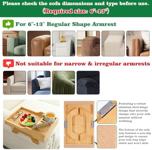 GHKINMAL Bamboo Couch Cup Holder, 4 in 1 Couch Arm Trays with 360°Rotated Phone Holder, Non-Slip Clip on Side Table for Drinks/Remote/Snacks, Ideal Gift for Husband, Wife, Parents - Image 6