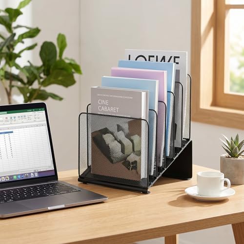 LEKETREE File Organizer for Desk, File Folder Organizer with 5-Section Vertical Rack, Suitable for Home Office Document Organization and Storage(Black) - Image 3