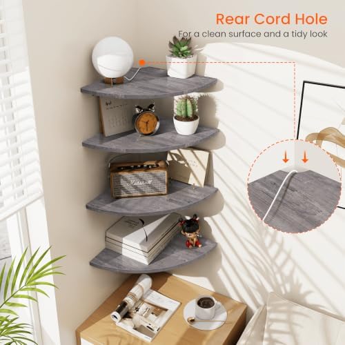 Homode Corner Floating Shelves, Round Corner Shelf Wall Mount Set of 4 - Image 5