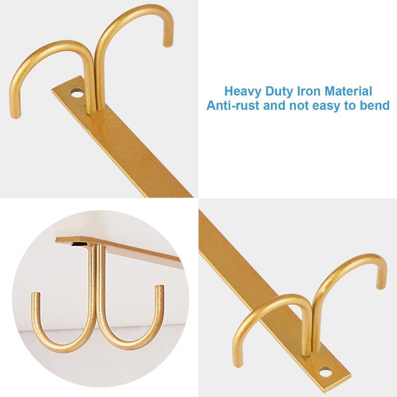 FOMANSH Mug Rack Under Cabinet - Coffee Cup Holder, 8 Mugs Hooks Under Shelf, Display Hanging Cups Drying Hook for Bar Kitchen Utensils Gold - Image 5