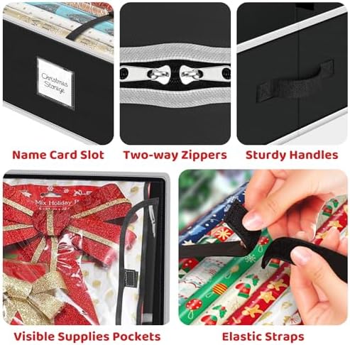Fabspace Christmas Wrapping Paper Storage Containers, 40 Inch Gift Wrap Organizer, Visible Supplies Pockets for Xmas Accessories, Underbed Storage for Christmas Decorations, Black - Image 5