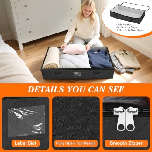 90L Under Bed Storage Containers, Storage Bags, Organizers, 6-Pack, Black - Image 4