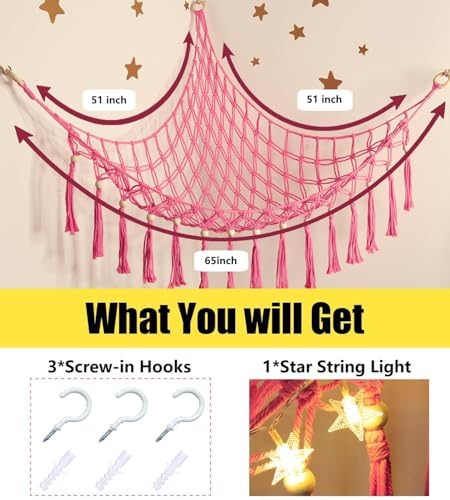 Stuffed Animal Toy Storage Hammock with LED Light - Macrame Jumbo Doll Corner Stuff Animals Organizer Decorations - Cute Hanging Plushie Net Kids Baby Nursery Bedroom Room Decor - Image 5