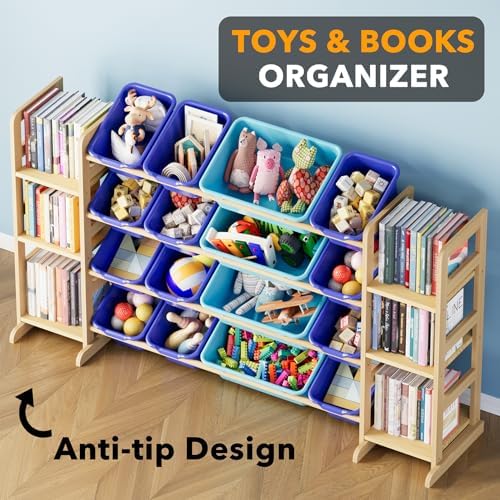SpaceAid Toy Storage Organizer With 6 Shelves And 16 Bins, Modern Style Toy Organizers Storage Bookshelf For Kids Bedroom Playroom Organization Room Decor, Blue And Navy Blue - Image 4