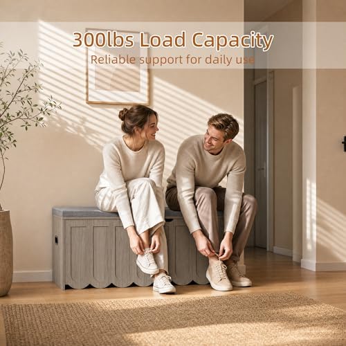 DHZ 47.2 Inch Wooden Storage Bench, Storage Chest with Cushion Seat, 4 Swivel Wheels and 2 Safety Hinges, Entryway Storage Bench for Living Room, Bedroom - Image 7