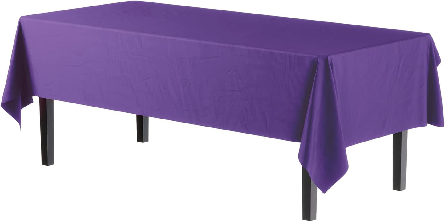 Party Solids Pack Of 12 Premium Plastic Tablecloth 54 Inch x 108 Inch Rectangle Table Cover - Purple